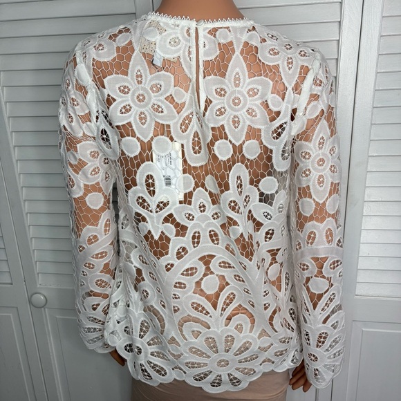 New JOHNNY WAS Lisetta Lace Sheer Long Sleeve Blouse in White Size XS - Picture 6 of 6